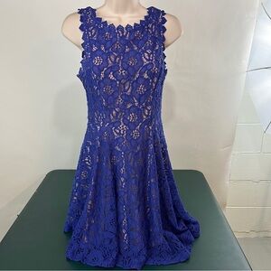 City Studio Women's Blue Floral Lace Sleeveless A-Line Fit & Flare Dress Small 5